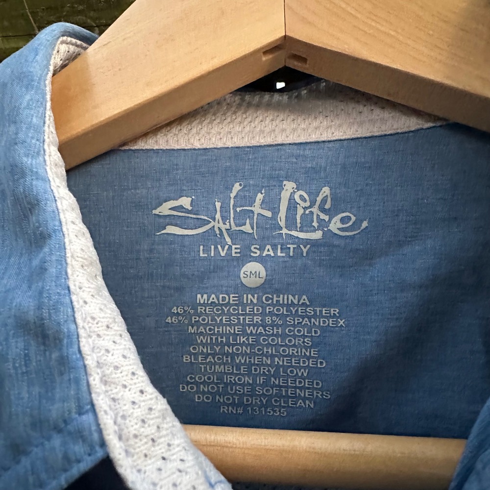Salt Life Mens Sz Small Blue Short Sleeve Vented Fishing Shirt Stretch Utility - Picture 7 of 10